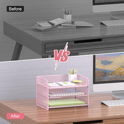 Samstar 3 Tier Pink Letter Tray Paper Organizer - Image 5