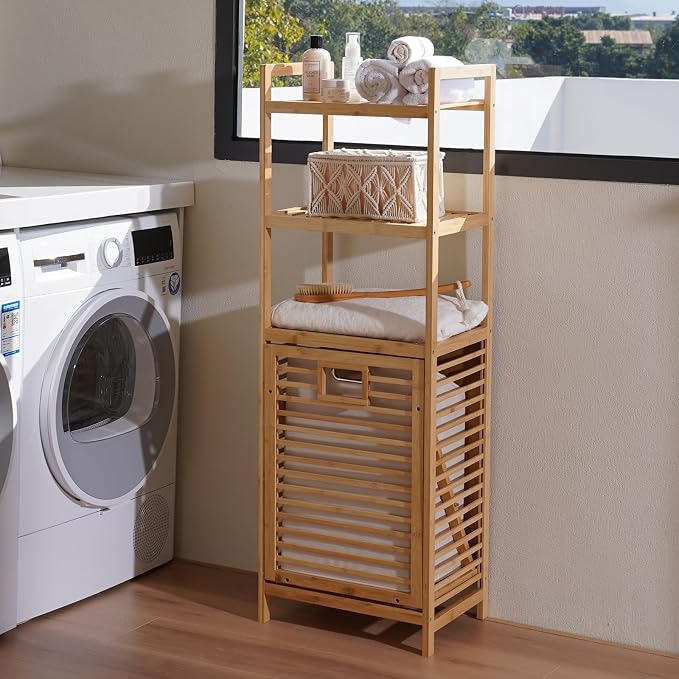 Laundry Hamper with 3 Tier Shelves & Tilt Out Basket, Laundry Baskets Organizer - Image 9