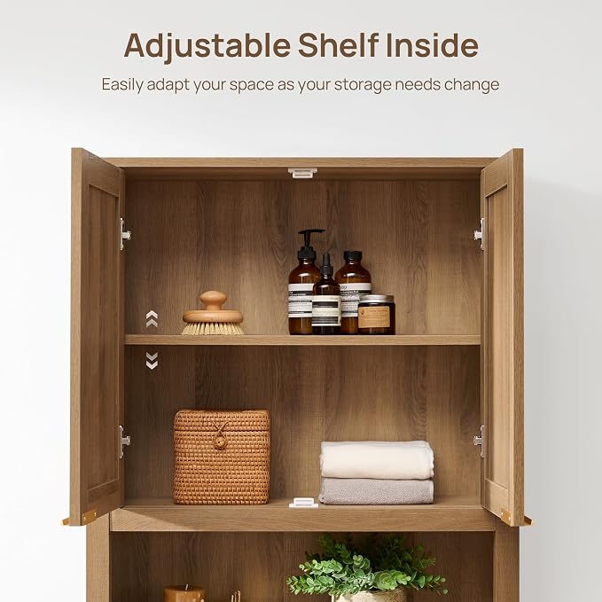 SICOTAS Over the Toilet Storage Cabinet, Rattan Door Bathroom Organizer | - Image 6