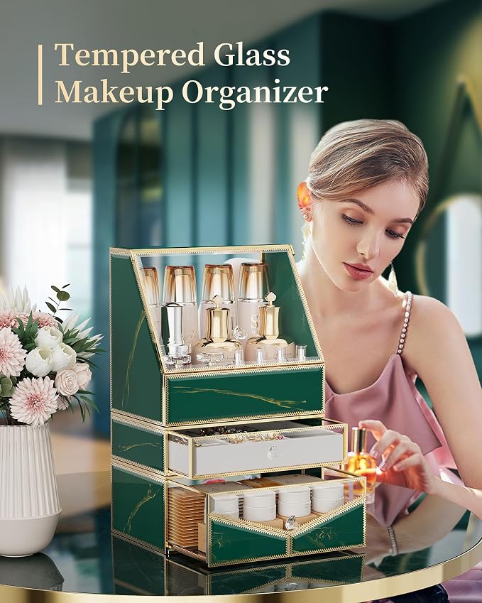 Extra Large Makeup Organizer, Glass Cosmetic Storage - Image 3