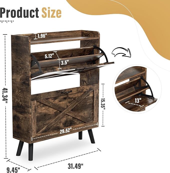 Narrow Shoe Storage Cabinet, Freestanding Hidden Shoe Organizer - Image 2