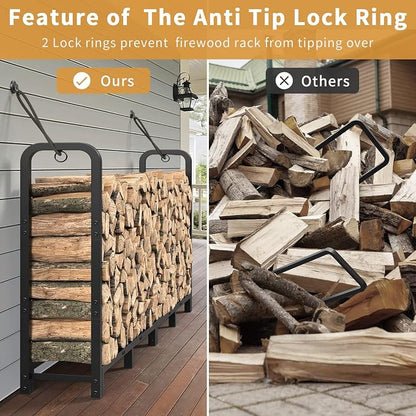Mr IRONSTONE 8ft Firewood Rack Outdoor Indoor, Upgraded Heavy Duty Adjustable - Image 5