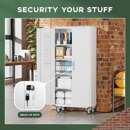 Greenvelly White Metal Storage Cabinet - Image 4