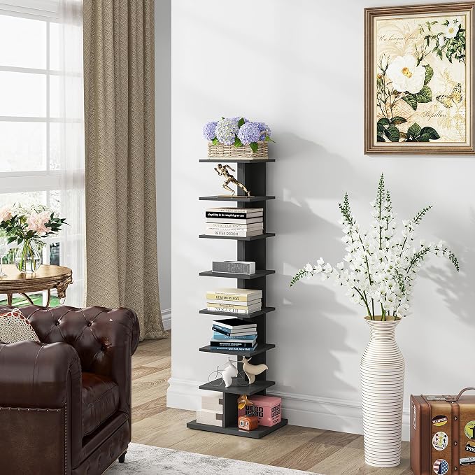 TUTOTAK Book Shelf, Narrow Spine Bookshelf, 8-Tier Bookcase - Image 4
