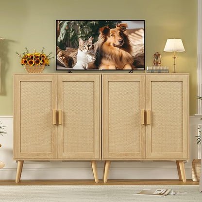Iwell Storage Cabinet with 2 Shelves, Rattan Cabinet with 2 Doors, Sideboard - Image 4