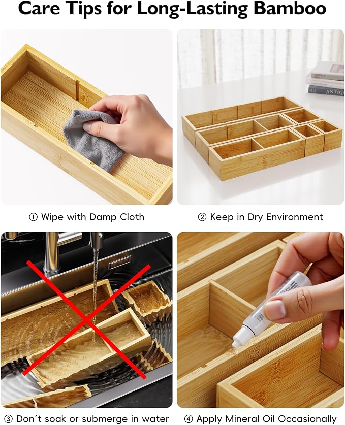Desk Drawer Organizer Tray Set of 6 – Bamboo Office Storage Boxes - Image 8
