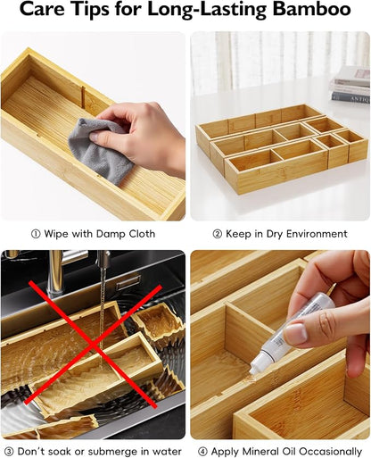 Desk Drawer Organizer Tray Set of 6 – Bamboo Office Storage Boxes - Image 8