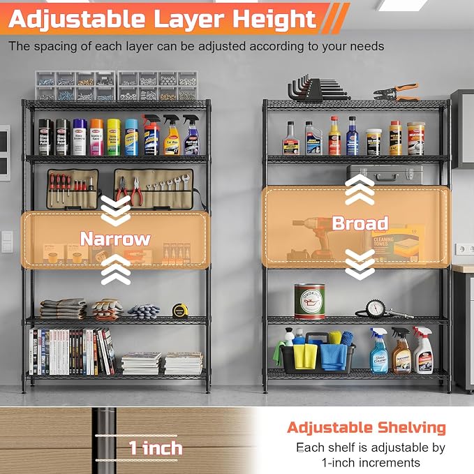 FDW | 6-Tier Wire Shelf with Wheels | 48" x 18" x 76" | Black | Storage Shelves - Image 5
