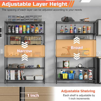 FDW | 6-Tier Wire Shelf with Wheels | 48" x 18" x 76" | Black | Storage Shelves - Image 5