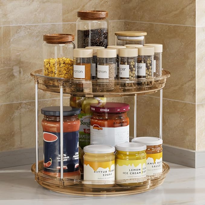 LAMU 2 Pack 2 Tier Lazy Susan Turntable Organizer 9.25'' Rotating Spice Rack - Image 8