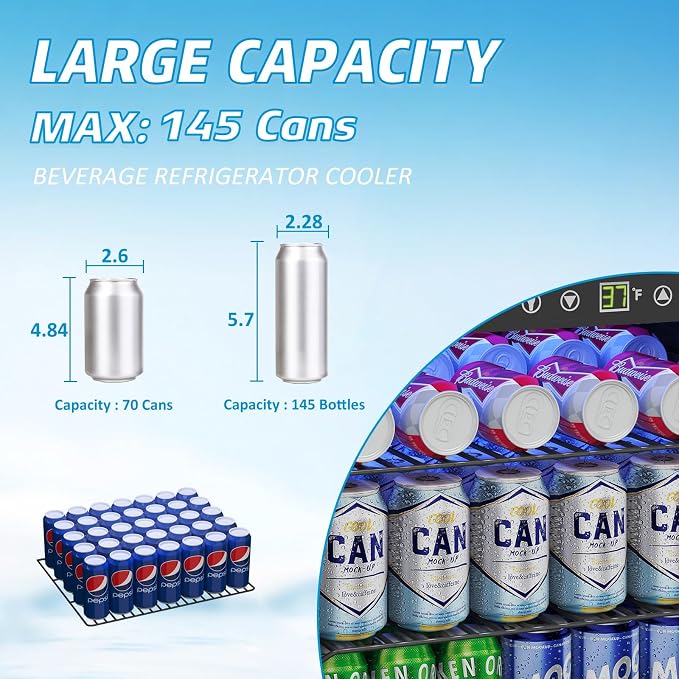 4.5 Cubic Feet Mini Fridge, 145 Can Freestanding Beverage Refrigerator - Image 5