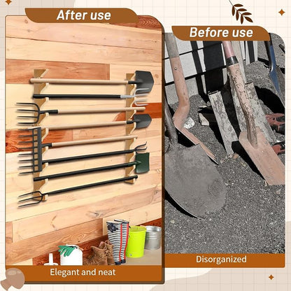 Beeveer 2 Pairs Pine Wood Garden Tool Organizer Wall Mount Garage Shed Yard - Image 5