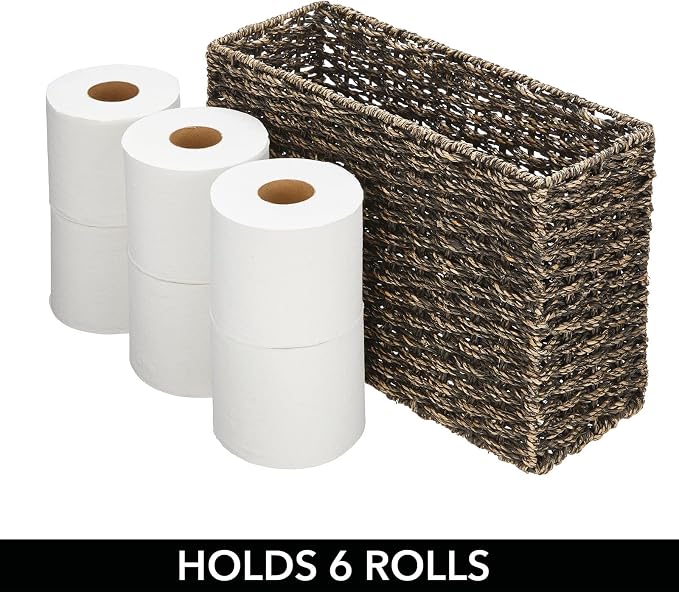 mDesign Rustic Farmhouse Woven Seagrass Toilet Paper Holder Basket - Image 4