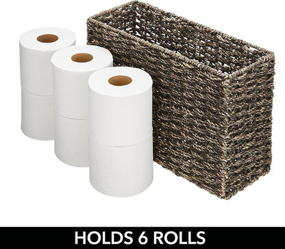 mDesign Rustic Farmhouse Woven Seagrass Toilet Paper Holder Basket - Image 4