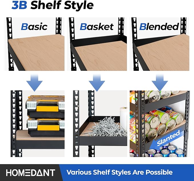 HOMEDANT 5-Tier Laminated Boltless Heavy Duty Metal Shelving Unit Adjustable - Image 5