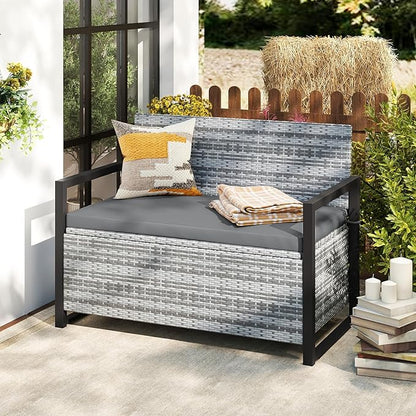RELAX4LIFE Wicker Outdoor Bench - Image 2