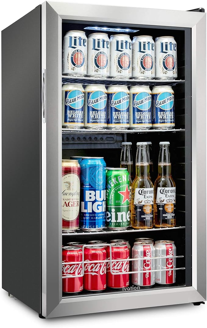 Ivation 126 Can Beverage Refrigerator | Freestanding Ultra Cool Mini Drink by Ivation