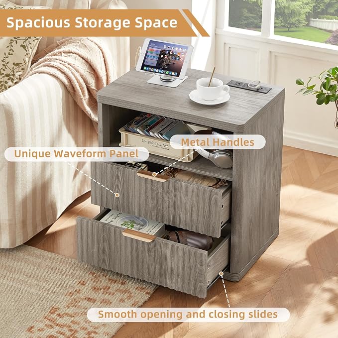 LEYAOYAO Fluted Farmhouse Nightstand Set of 2 - Image 7