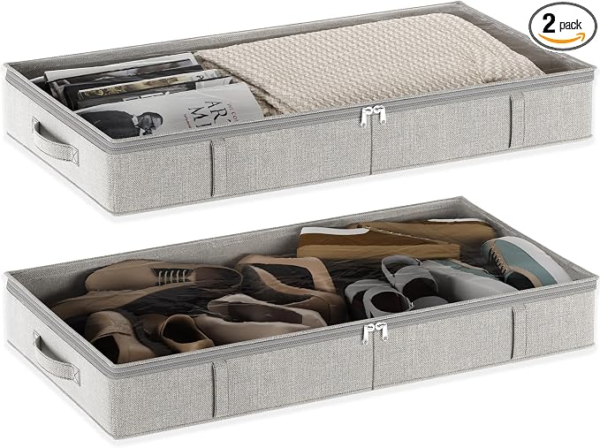 Gray Low Profile Under Bed Storage Containers 5 inches high, 33.8"x 17.7"x 5.1" by ClutterMutter