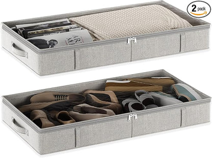 Gray Low Profile Under Bed Storage Containers 5 inches high, 33.8"x 17.7"x 5.1" by ClutterMutter