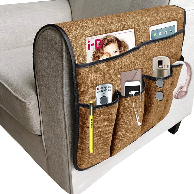 IPENNY Cotton Linen Sofa Couch Remote Control Holder Chair Armrest Caddy Pocket - Image 2