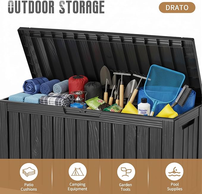 DRATO 90 Gallon Deck Boxes Outdoor Waterproof, Lockable Outside Storage Box - Image 5