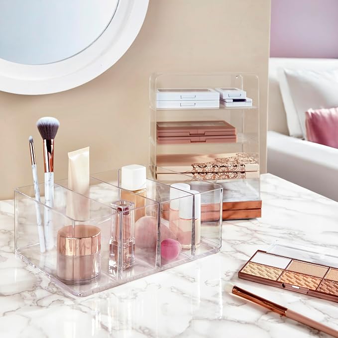 STORi 4-Compartment Clear Plastic Organizer, Rectangular Divided Makeup and - Image 6