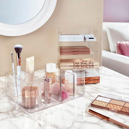 STORi 4-Compartment Clear Plastic Organizer, Rectangular Divided Makeup and - Image 6