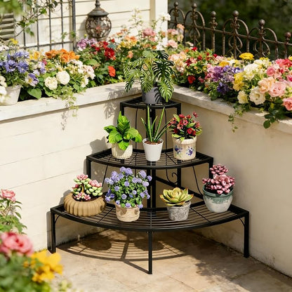 Plant Pot Stand Shelf, 3 Tier Flower Quarter Display Rack, Metal Succulent - Image 4
