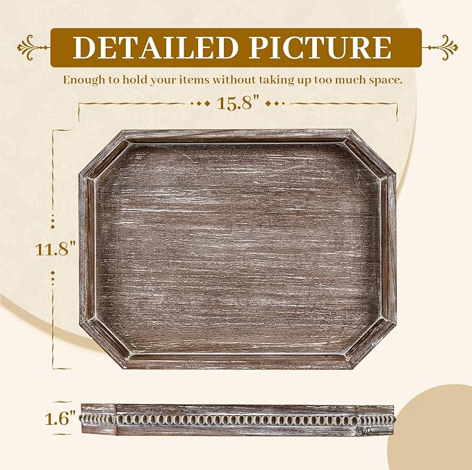 MAONAME Wood Serving Tray, Farmhouse Wooden Tray - Image 2