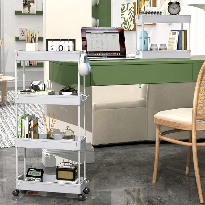 SPACEKEEPER Slim Rolling Storage Cart 4 Tier Bathroom Organizer Mobile Shelving - Image 6