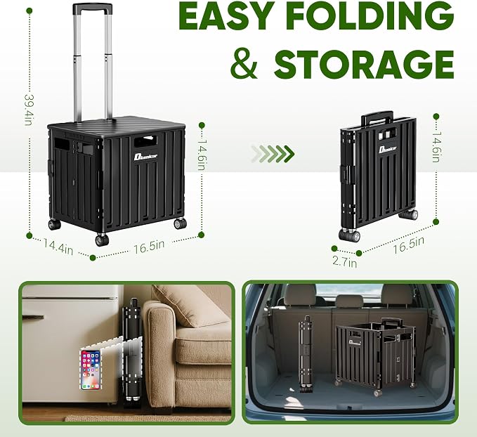 Folding Utility Cart, Portable Rolling Crate Handcart Collapsible Shopping - Image 4