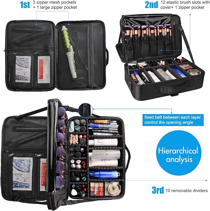 Relavel Makeup Case Large Makeup Bag Professional Train Case 16.5 inches Travel - Image 4