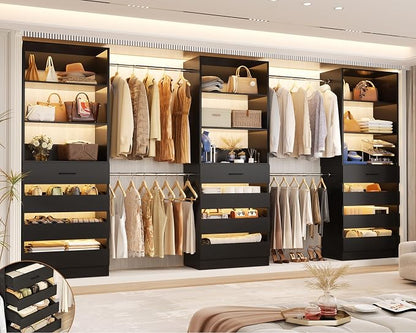 Aheaplus Closet System with 12 Drawers, 8.5-11.5Ft Wood Closet Organizer System by Aheaplus