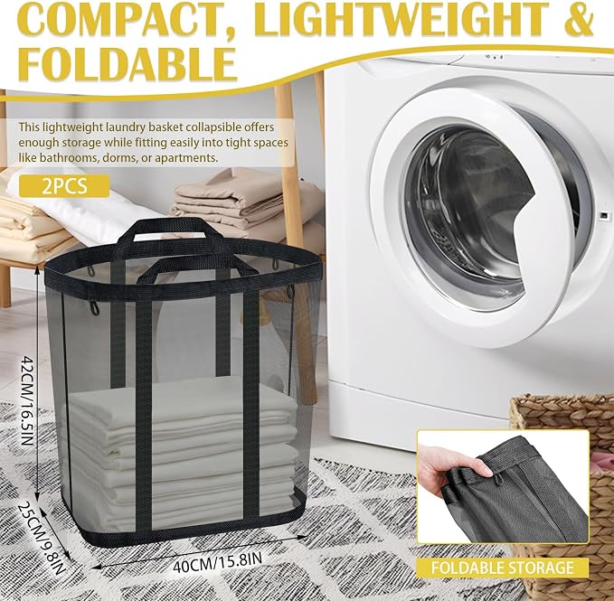 Mesh Laundry Basket, Hanging Laundry Hamper - Image 2
