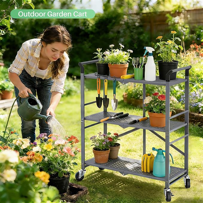 SNTD 3 Tier Rolling Cart, Metal Utility Cart on Wheels, Lockable Casters - Image 3
