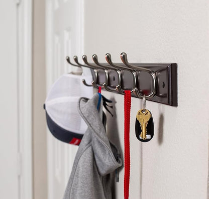 BIRDROCK HOME Oval Hook Coat and Hat Rack | 6 Hooks| Wall Mount | Brown Finish - Image 8