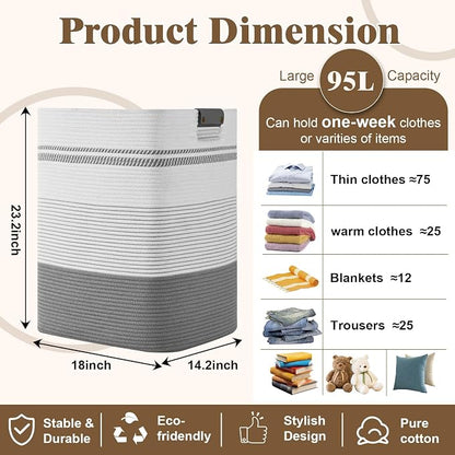 Laundry Hamper, 95L Tall Laundry Basket - Image 3