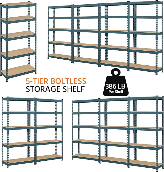 Topeakmart 5-Tier Utility Shelves, Metal Storage Shelves, Adjustable Shelving - Image 9