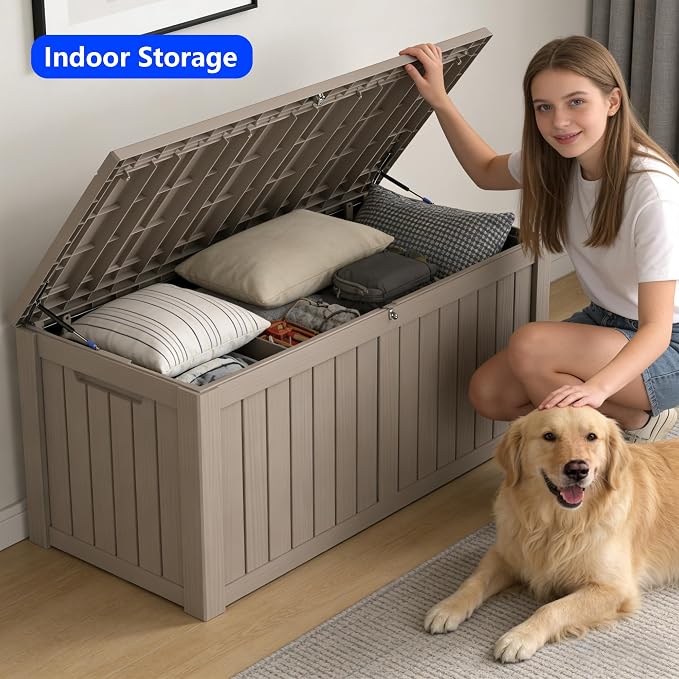 150 Gallon Outdoor Storage Box Resin Deck Box All Weather Waterproof Large - Image 6