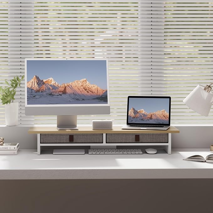 Fenge Monitor Stand with Drawer, 2 Tiers Dual Monitor Riser - Image 8