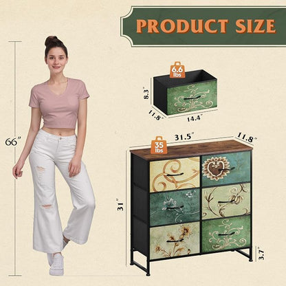 WLIVE Dresser for Bedroom with 6 Drawers, Floral Painted | Closet Dresser - Image 3