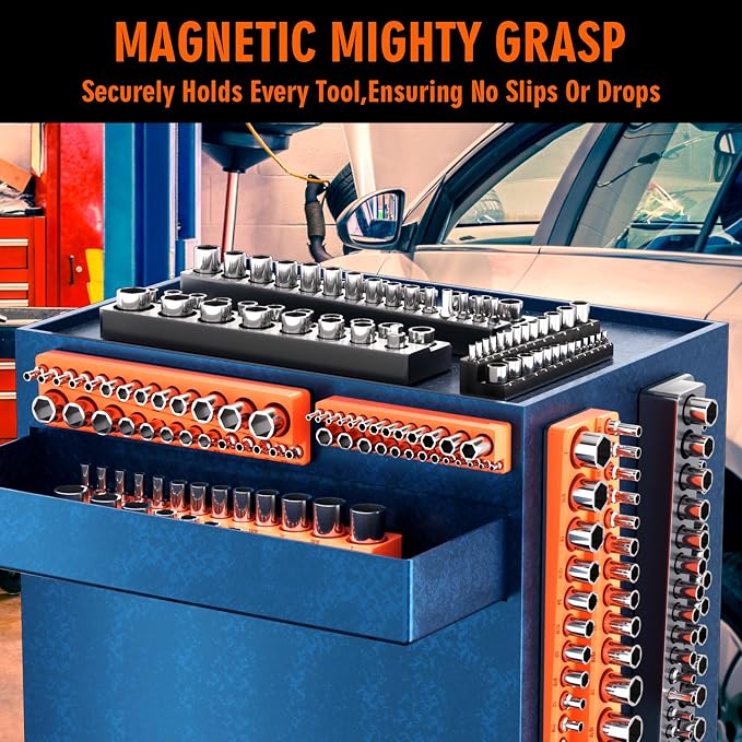 Magnetic Socket Organizer Holder Set – 8-Piece Tool Organizers Including 1/4" - Image 2