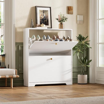 Nicetree Shoe Cabinet with 2 Flip Drawers, Narrow Shoe Organizer Cabinet by Nicetree