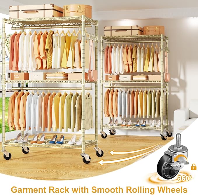 P1 Rolling Clothes Rack, Portable Wardrobe Closet - Image 6