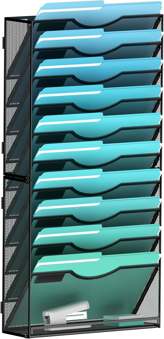 11-Tier Wall File Organizer Hanging Wall File Holder Wall Mount Paper Folder by Gawerk
