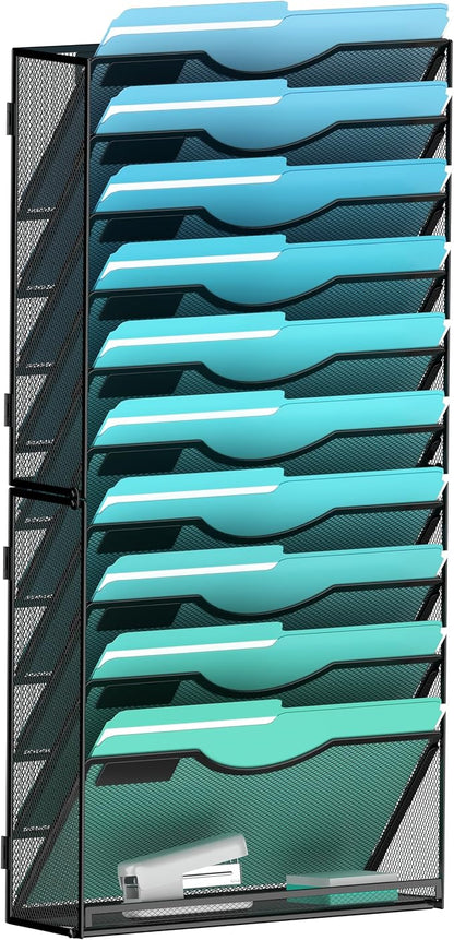 11-Tier Wall File Organizer Hanging Wall File Holder Wall Mount Paper Folder by Gawerk