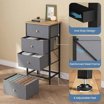 DUMOS Nightstand with 4 Drawers, Bedside Table with Removable Fabric Bins - Image 3