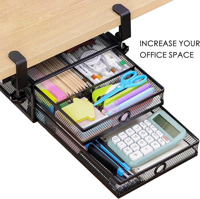 2-Tier Clamp-On Mesh Organizer, Under Desk Storage - Image 4