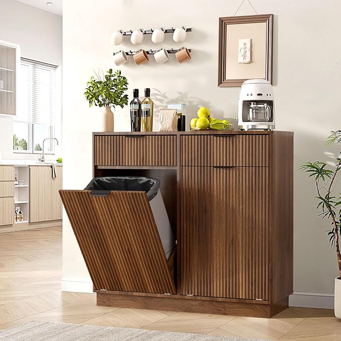Double Tilt Out Trash Can Cabinet, Laundry Hamper Cabinet - Image 7